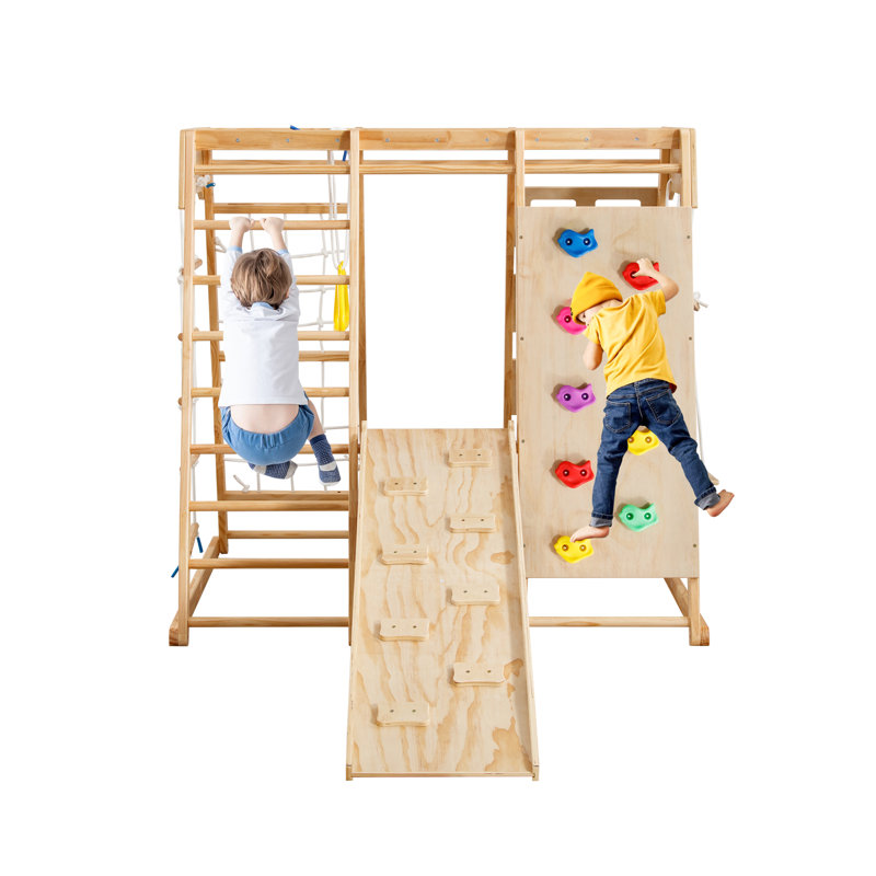 SUMIJ 8 in 1 Indoor Playground Climbing Toy Set with Slide Swing Climbing Net Rings Kids Indoor Playground